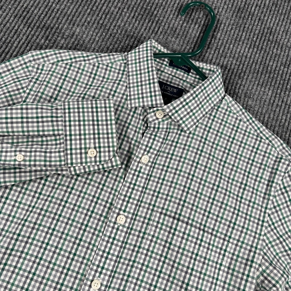 J CREW Shirt Mens Small Green Check Long Sleeve Button Up Thompson‎ Fit Casual
